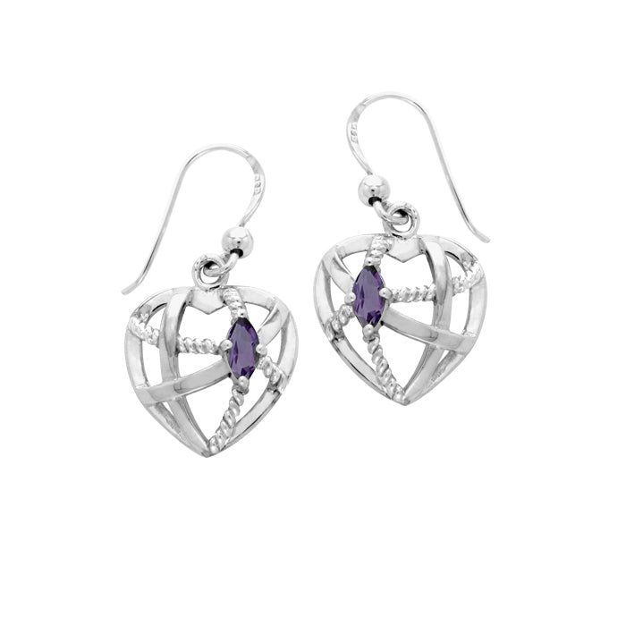 Contemporary Heart Shape with Rope Design Sterling Silver Earrings TER1256