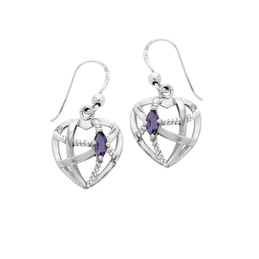 Contemporary Heart Shape with Rope Design Sterling Silver Earrings TER1256