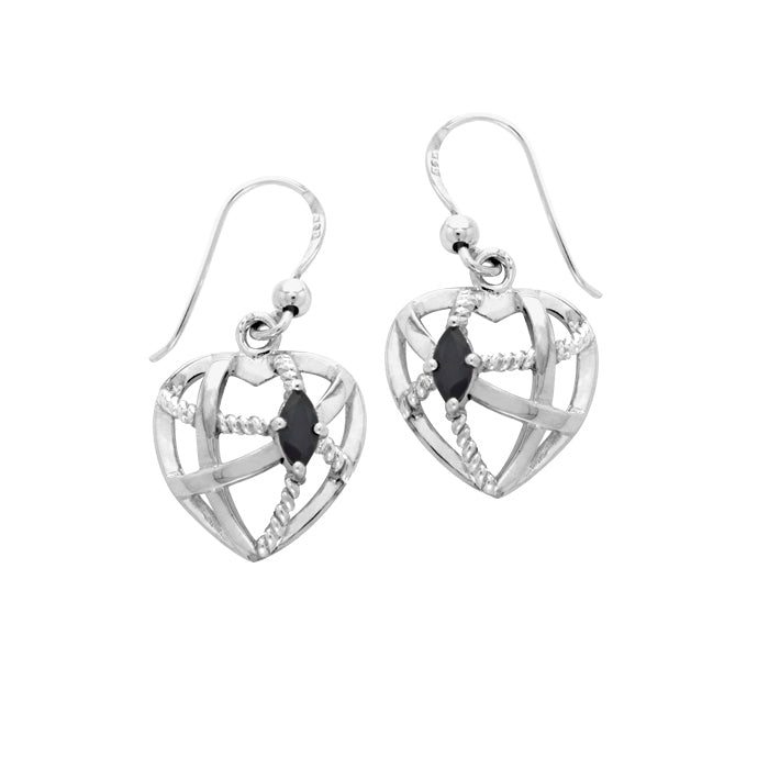Contemporary Heart Shape with Rope Design Sterling Silver Earrings TER1256