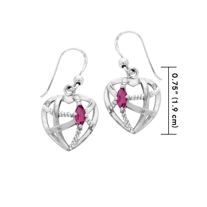 Contemporary Heart Shape with Rope Design Sterling Silver Earrings TER1256