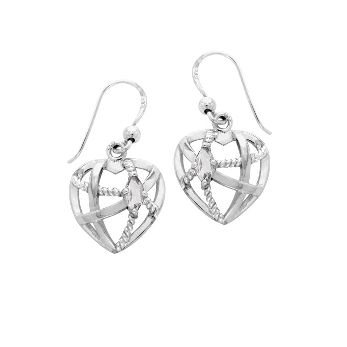 Contemporary Heart Shape with Rope Design Sterling Silver Earrings TER1256