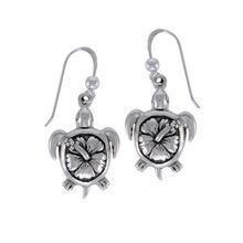 Hibiscus on Sea Turtle's Carapace Sterling Silver Hook Earring TER1325