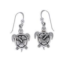 Hibiscus on Sea Turtle's Carapace Sterling Silver Hook Earring TER1333