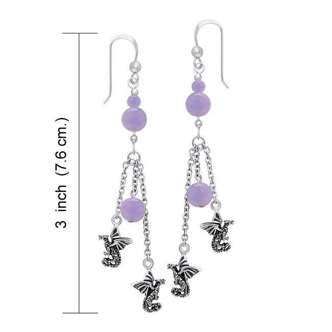 Suspended Dragons with Beads Silver Earrings TER136