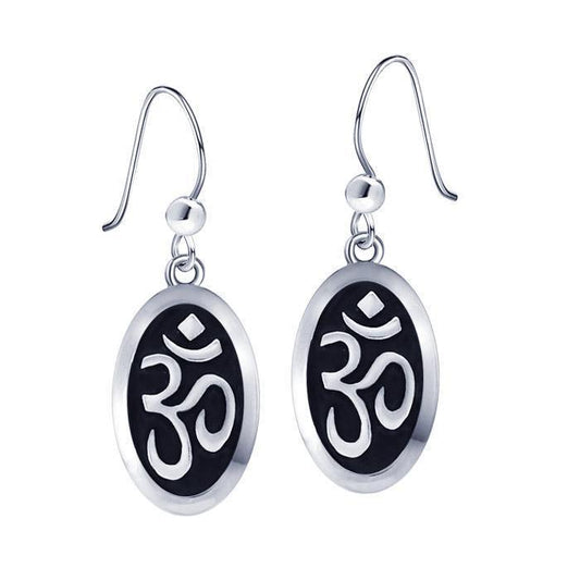 Oval Om Silver Earrings TER1378