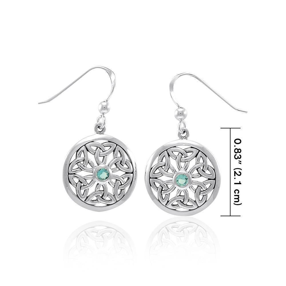 Celtic Trinity Knot Silver Round Earrings with Gemstone TER1388