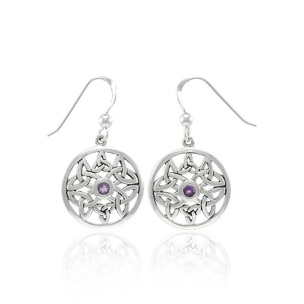 Celtic Trinity Knot Silver Earrings with Gemstone TER1390