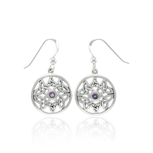 Celtic Trinity Knot Silver Earrings with Gemstone TER1390