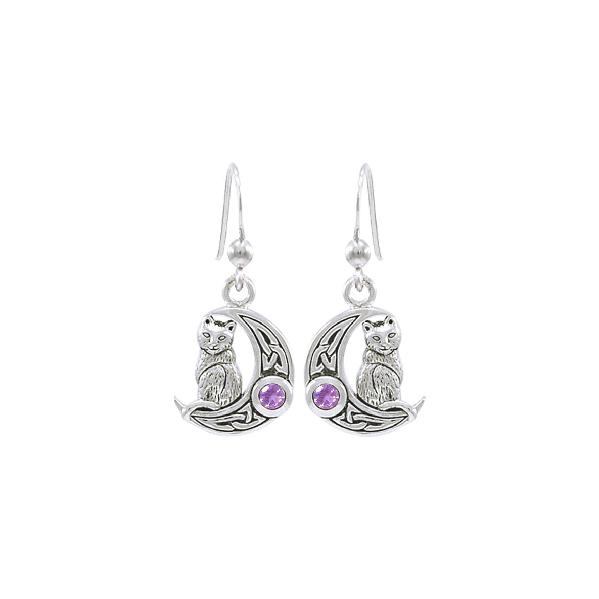 Cat with Celtic Crescent Moon Sterling Silver Earrings TER1595*