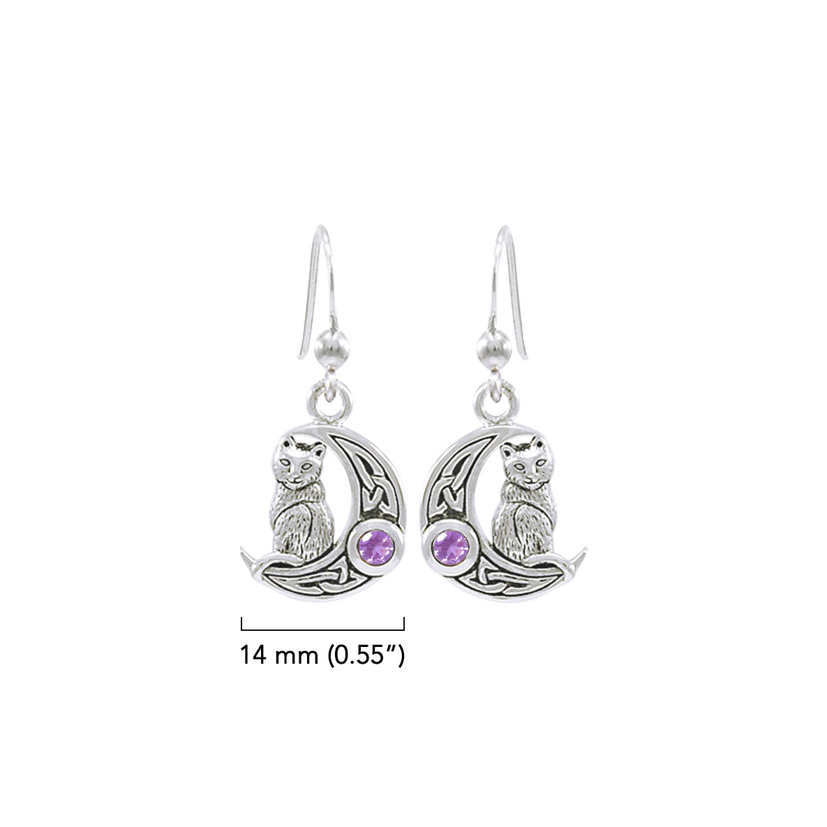 Cat with Celtic Crescent Moon Sterling Silver Earrings TER1595*
