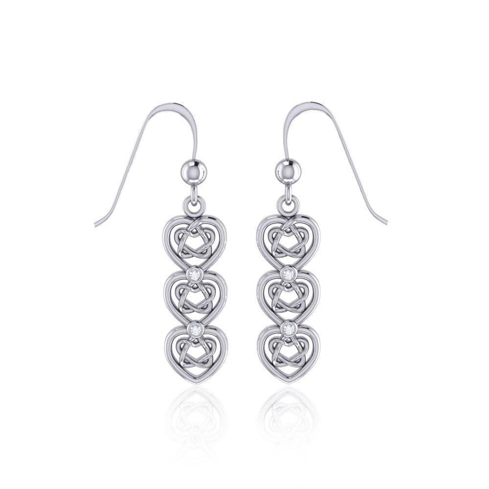 A love that goes on and on ~ Celtic Knotwork Heart Sterling Silver Dangle Earrings TER1689