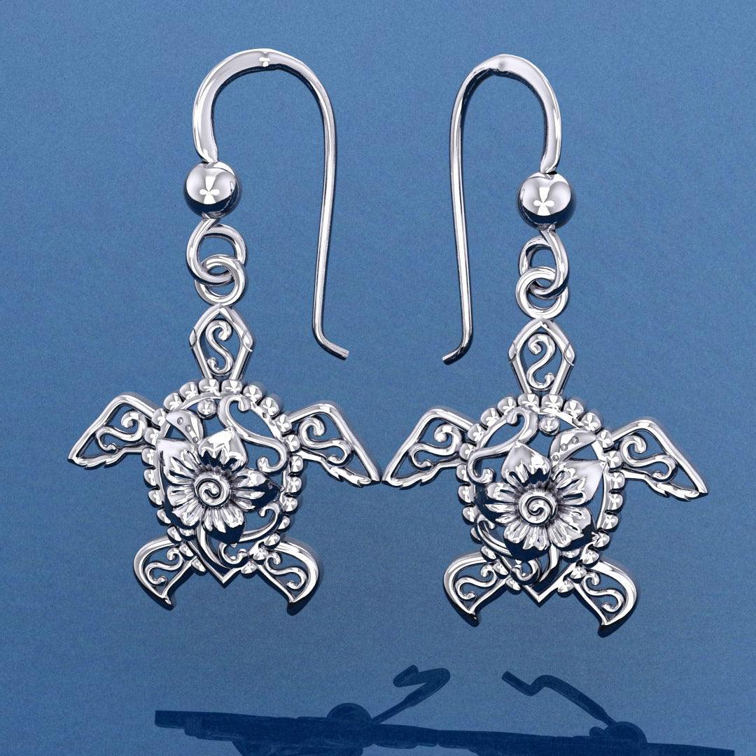 The fairies of the sea ~ Sterling Silver Sea Turtle Filigree Hook Earrings Jewelry TER1706 - peterstone.dropshipping