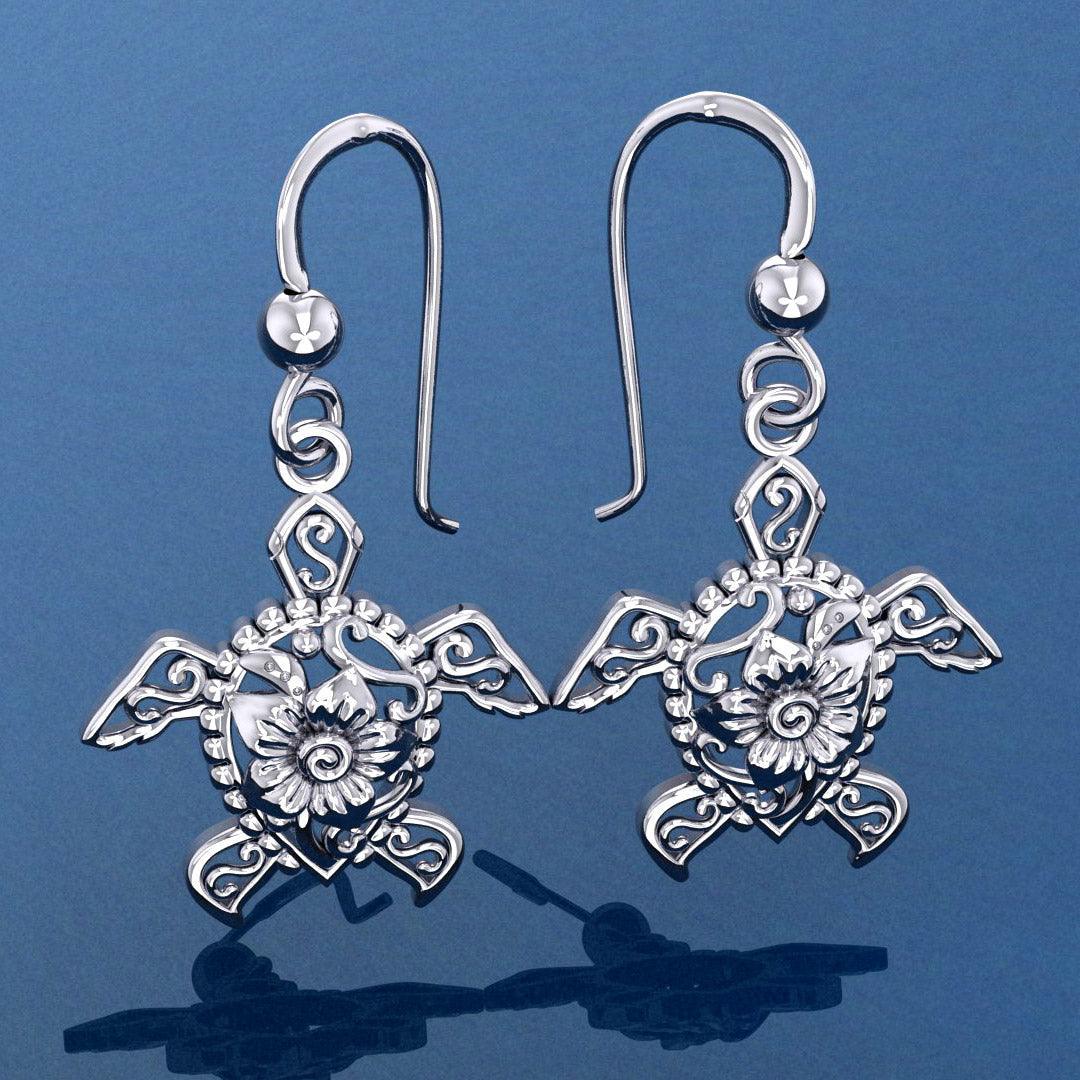 The fairies of the sea ~ Sterling Silver Sea Turtle Filigree Hook Earrings Jewelry TER1706 - peterstone.dropshipping