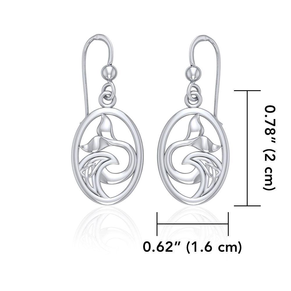 Sterling Silver Oval Whale Tail Earrings with Celtic Wave TER1728