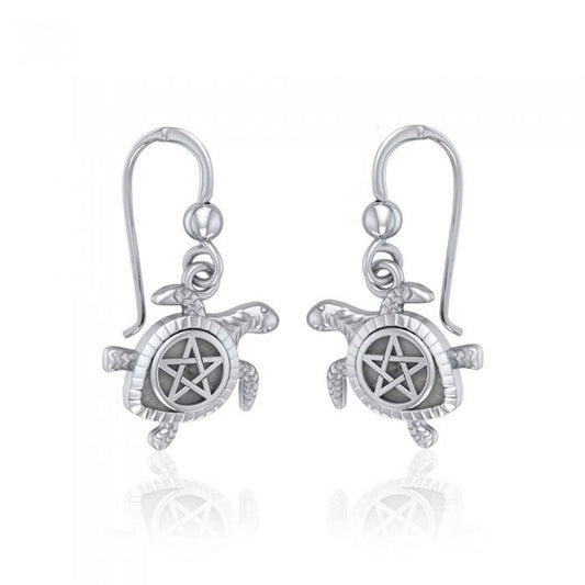 Sea Turtle with Pentacle Silver Earrings TER1735