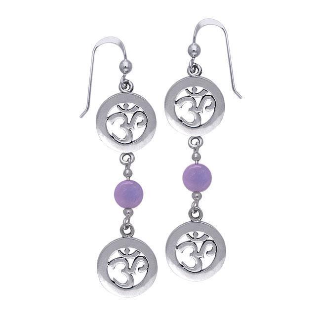 Om with Dangle Bead Silver Earrings TER175