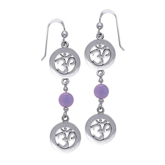 Om with Dangle Bead Silver Earrings TER175