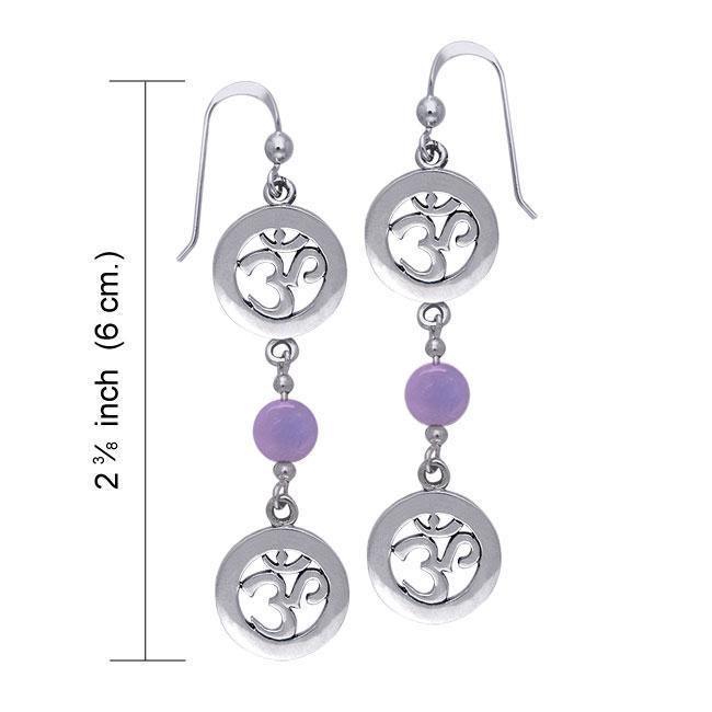 Om with Dangle Bead Silver Earrings TER175