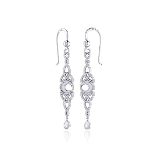 Celtic Crescent Moon with Dangle Teardrop Silver Hook Earrings TER1763