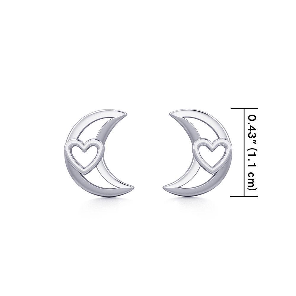 The Heart in Crescent Moon Silver Post Earrings TER1779