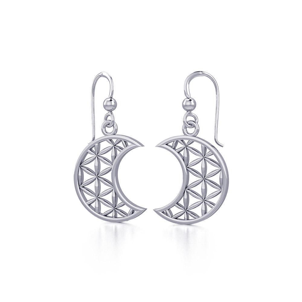 The Flower of Life in Crescent Moon Silver Earrings TER1780