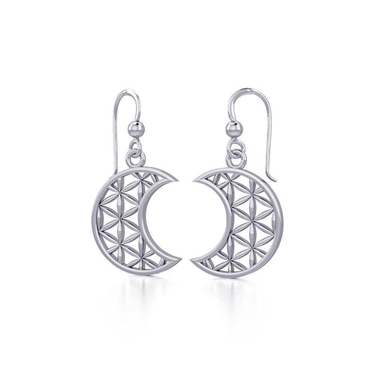 The Flower of Life in Crescent Moon Silver Earrings TER1780