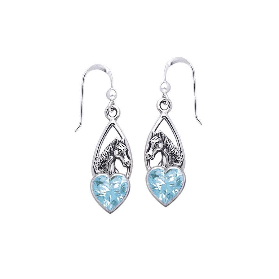 Horse Over Heart Gemstone Silver Earrings TER1791