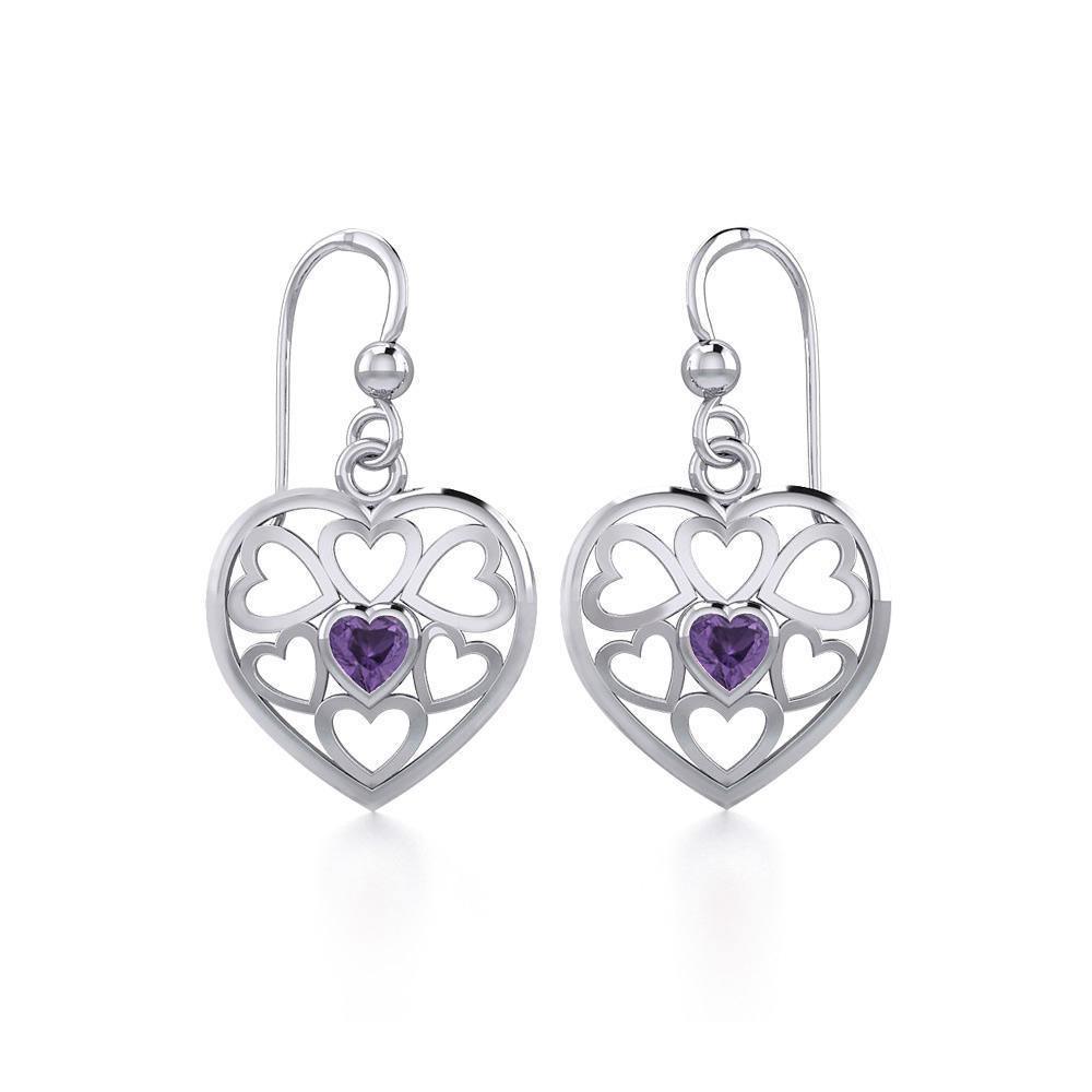 Hearts in Heart Silver Earrings with Gemstone TER1792