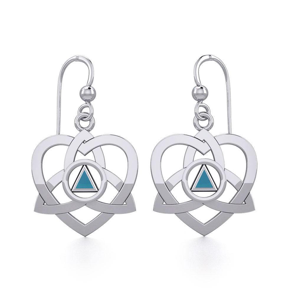 Silver Celtic Trinity Heart Earrings with Inlaid Recovery Symbol TER1802