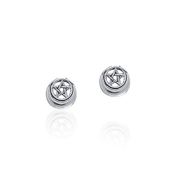 Five-Pointed Star and Crescent Moon Silver Post Earrings TER1816 by TER1816