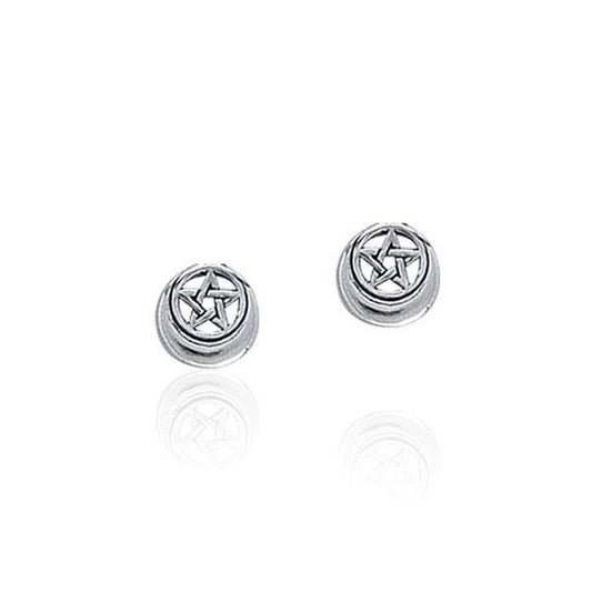 Five-Pointed Star and Crescent Moon Silver Post Earrings TER1816 by TER1816