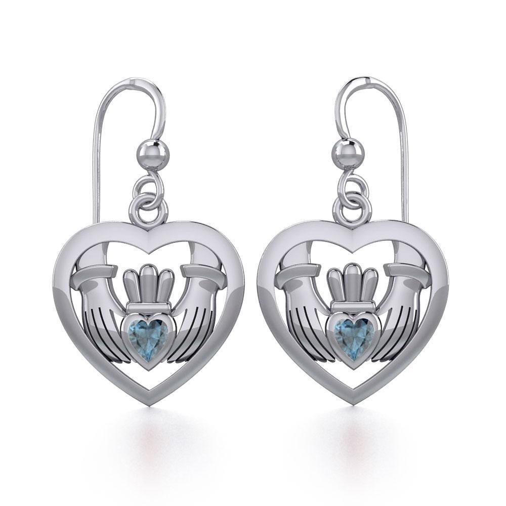 Claddagh in Heart Silver Earrings with Gemstone TER1826