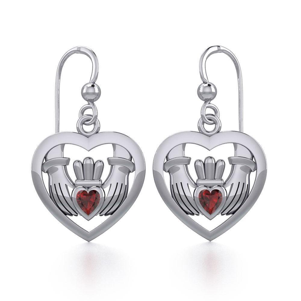 Claddagh in Heart Silver Earrings with Gemstone TER1826