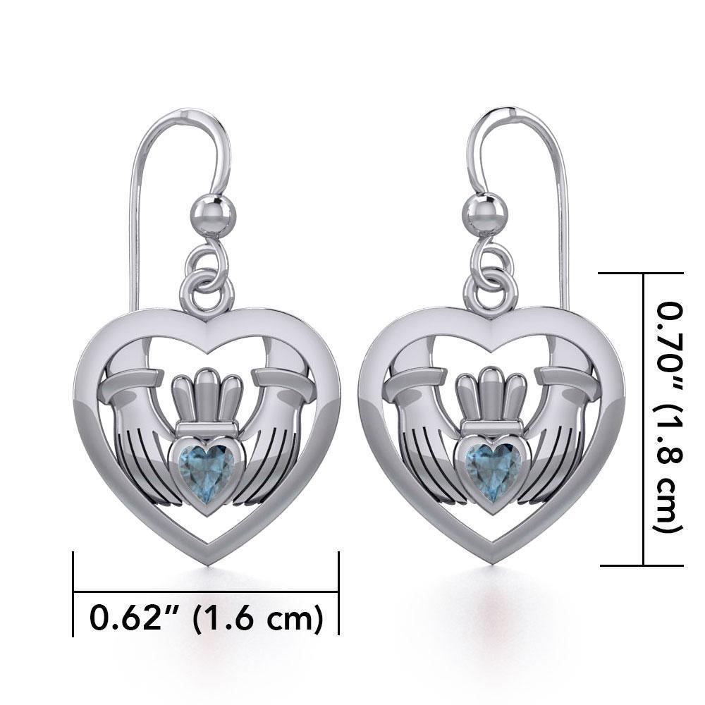Claddagh in Heart Silver Earrings with Gemstone TER1826