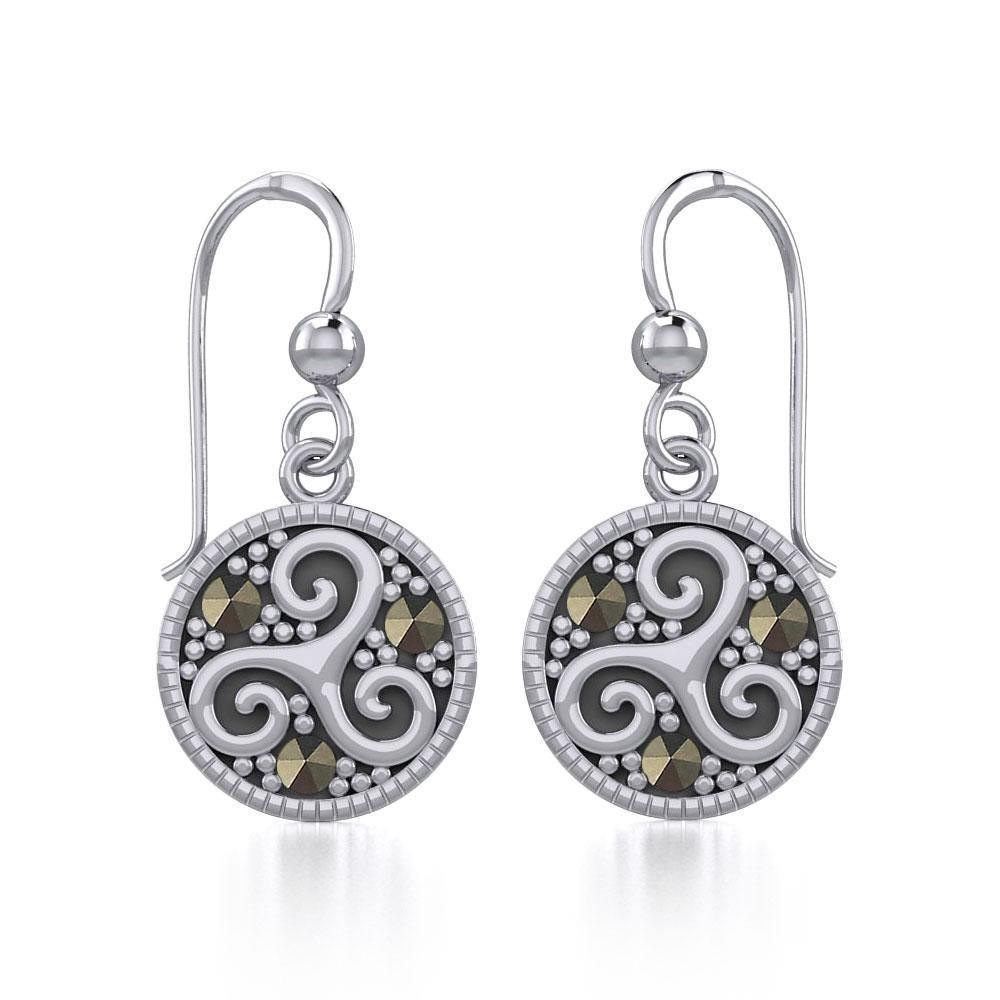 Celtic Spiral Triskele Silver Earrings with marcasite TER1827
