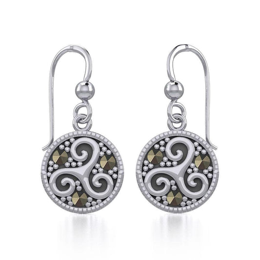 Celtic Spiral Triskele Silver Earrings with marcasite TER1827