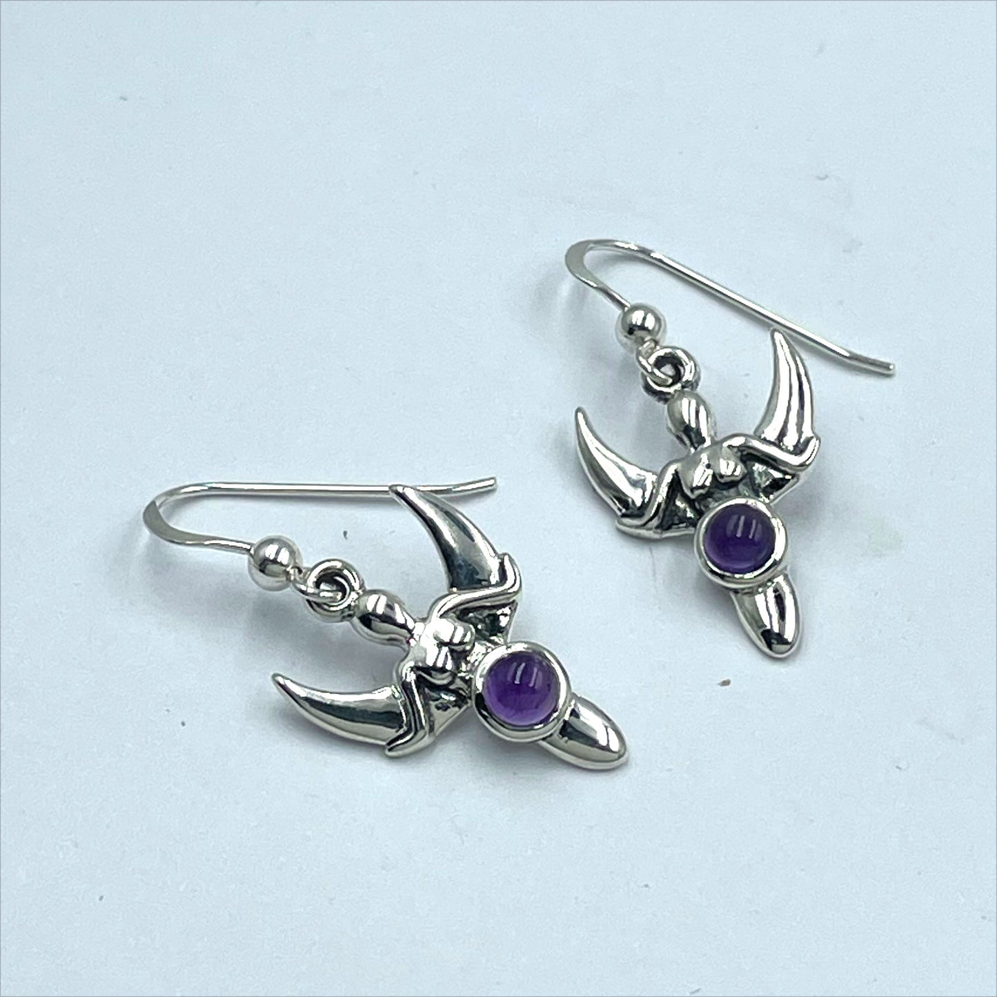Goddess with Crescent Moon Silver Earrings with Gemstone TER1829