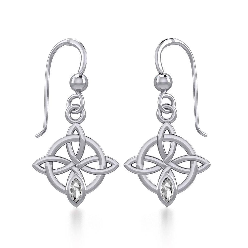 Celtic Quaternary Knot Silver Earrings with Gemstone TER1832