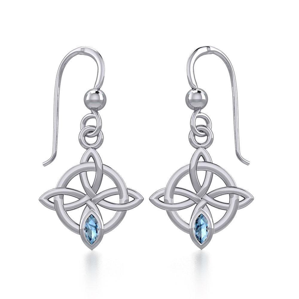 Celtic Quaternary Knot Silver Earrings with Gemstone TER1832
