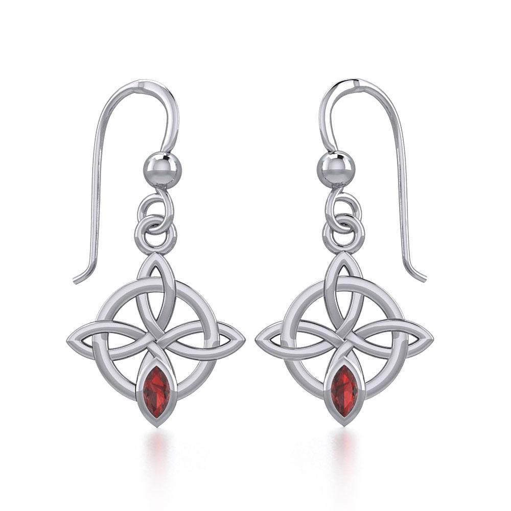 Celtic Quaternary Knot Silver Earrings with Gemstone TER1832