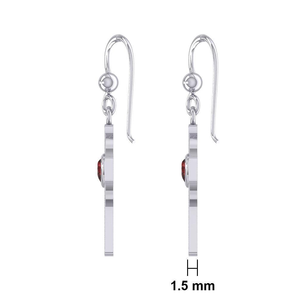 Celtic Cross Silver Earrings with Heart Gemstone TER1833