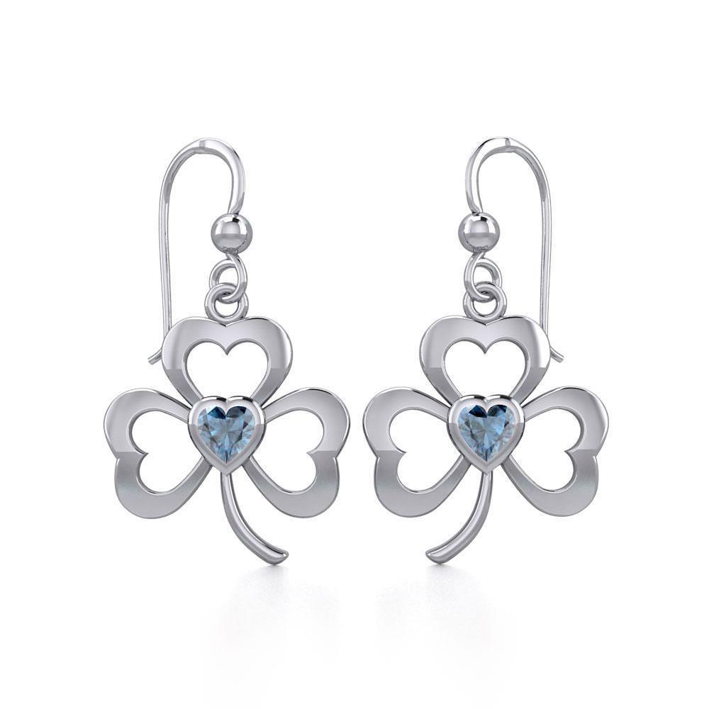 Silver Shamrock Earrings with Heart Gemstone TER1835