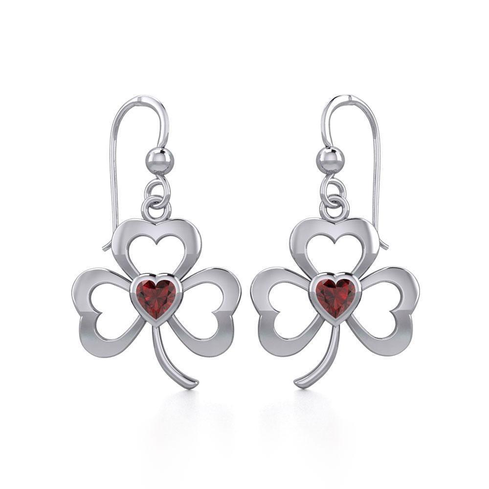 Silver Shamrock Earrings with Heart Gemstone TER1835