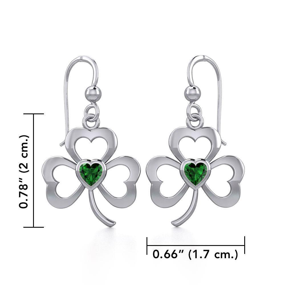 Silver Shamrock Earrings with Heart Gemstone TER1835