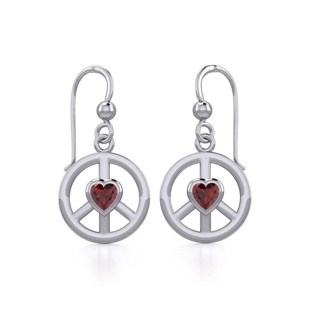 Peace Silver Earrings with Heart Gemstone TER1836