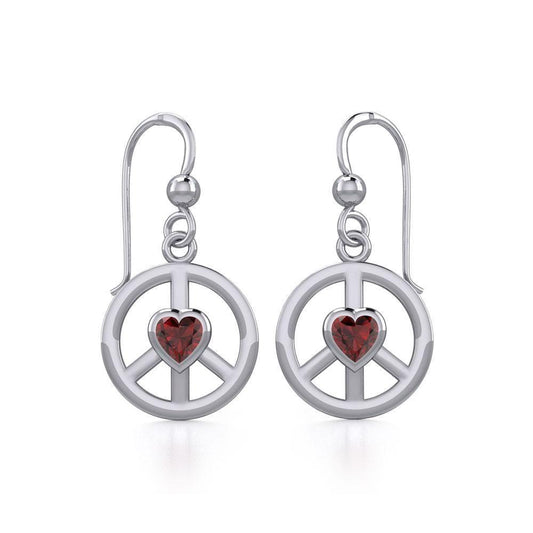 Peace Silver Earrings with Heart Gemstone TER1836