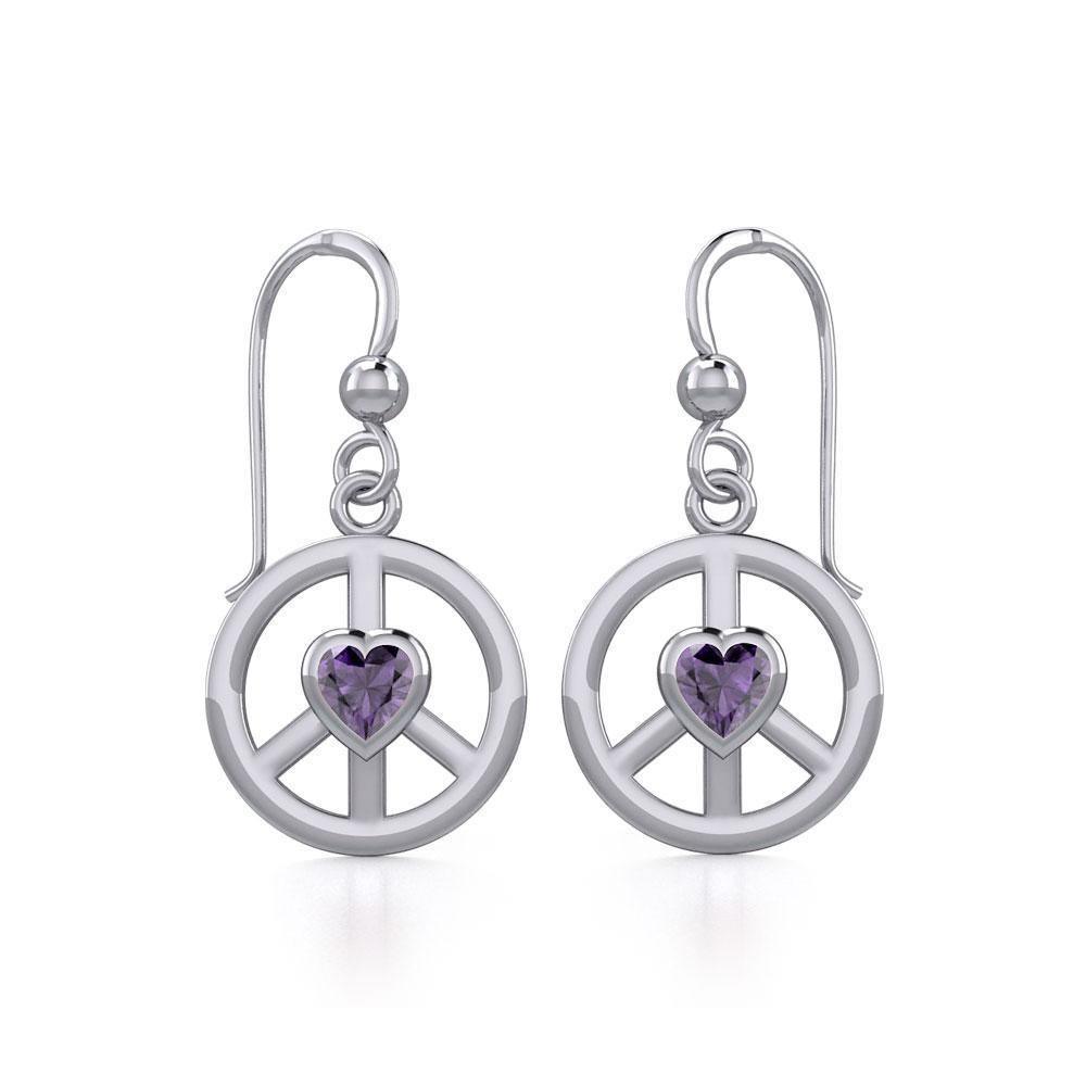 Peace Silver Earrings with Heart Gemstone TER1836