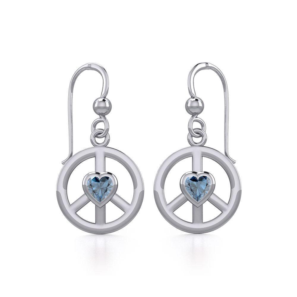 Peace Silver Earrings with Heart Gemstone TER1836