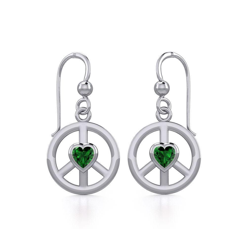 Peace Silver Earrings with Heart Gemstone TER1836