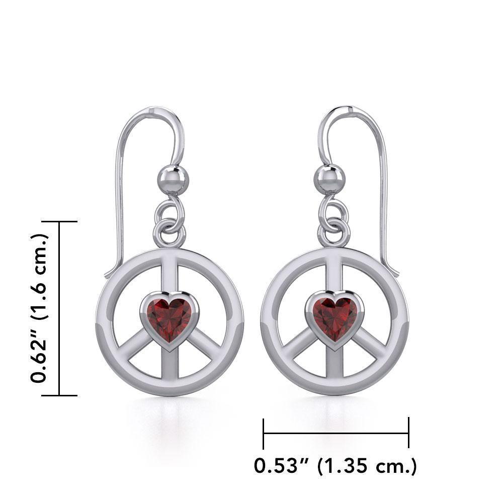 Peace Silver Earrings with Heart Gemstone TER1836